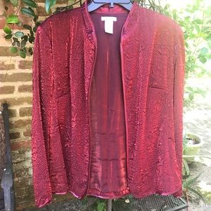 Laura Ashley- CRIMSON TEXTURED DRESSY JACKET- Size XL- EUC